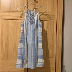 Lou & Grey Blue and White Striped Strappy Linen Cotton Dress